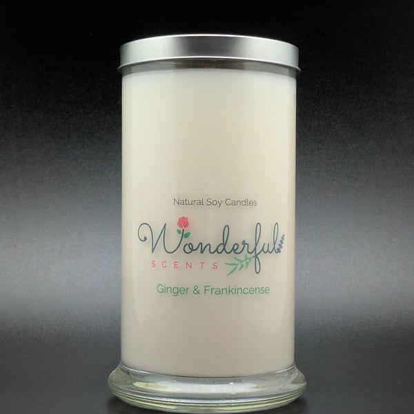 21 oz Ginger and Frankincense Soy Wax Cotton Wick Status Jar Candle