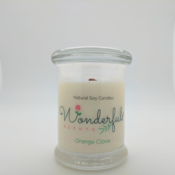 8 oz Orange Clove Soy Wax Candle with Wood Wick Status Jar