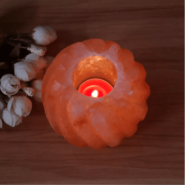 Spherical Flower Himalayan Salt Lamp Candle Holder lit2