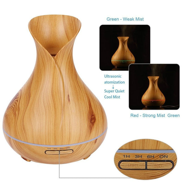 400ml Light Wood Grain Vase Style Essential Oil Diffuser Operatons