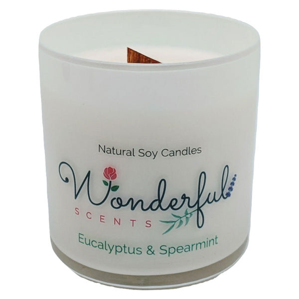 Wonderful Scents 11 oz Tumbler Candle Wood Wick Eucalyptus and Spearmint