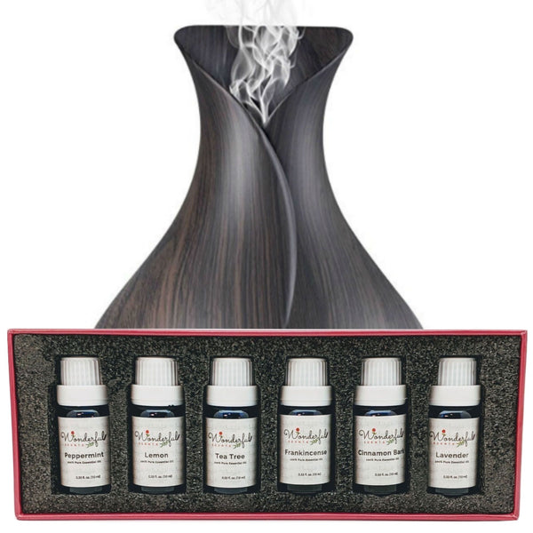 Wonderful Scents 400 ml Dark Wood Essential Oil Vase Diffuser Black Label Oil Gift Set