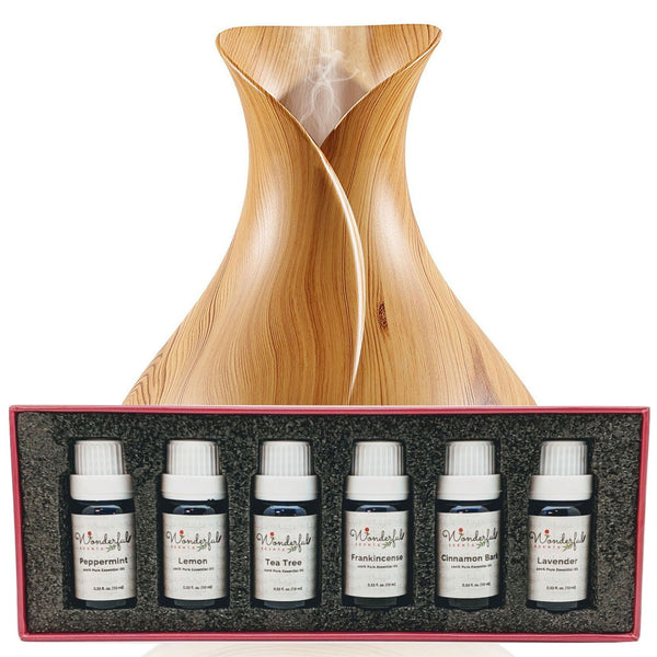 Wonderful Scents 400ml Light Wood Essential Oil Vase Diffuser Black Label Oil Gift Set