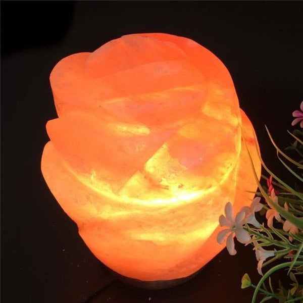Amber Glow Hand Carved Rose Natural Himalayan Salt Lamp Crystal