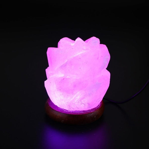Pink Glowing Rose Carved Himalayan Salt LED Lamp