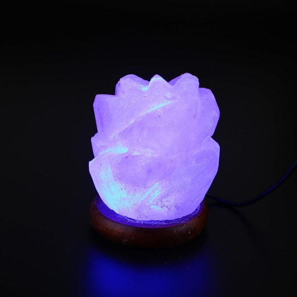Purple Glowing Rose Carved Himalayan Salt LED Lamp