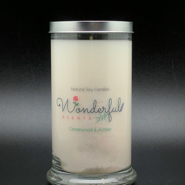 21 oz Cedarwood and Amber Soy Wax Cotton Wick Status Jar Candle Tin Lid