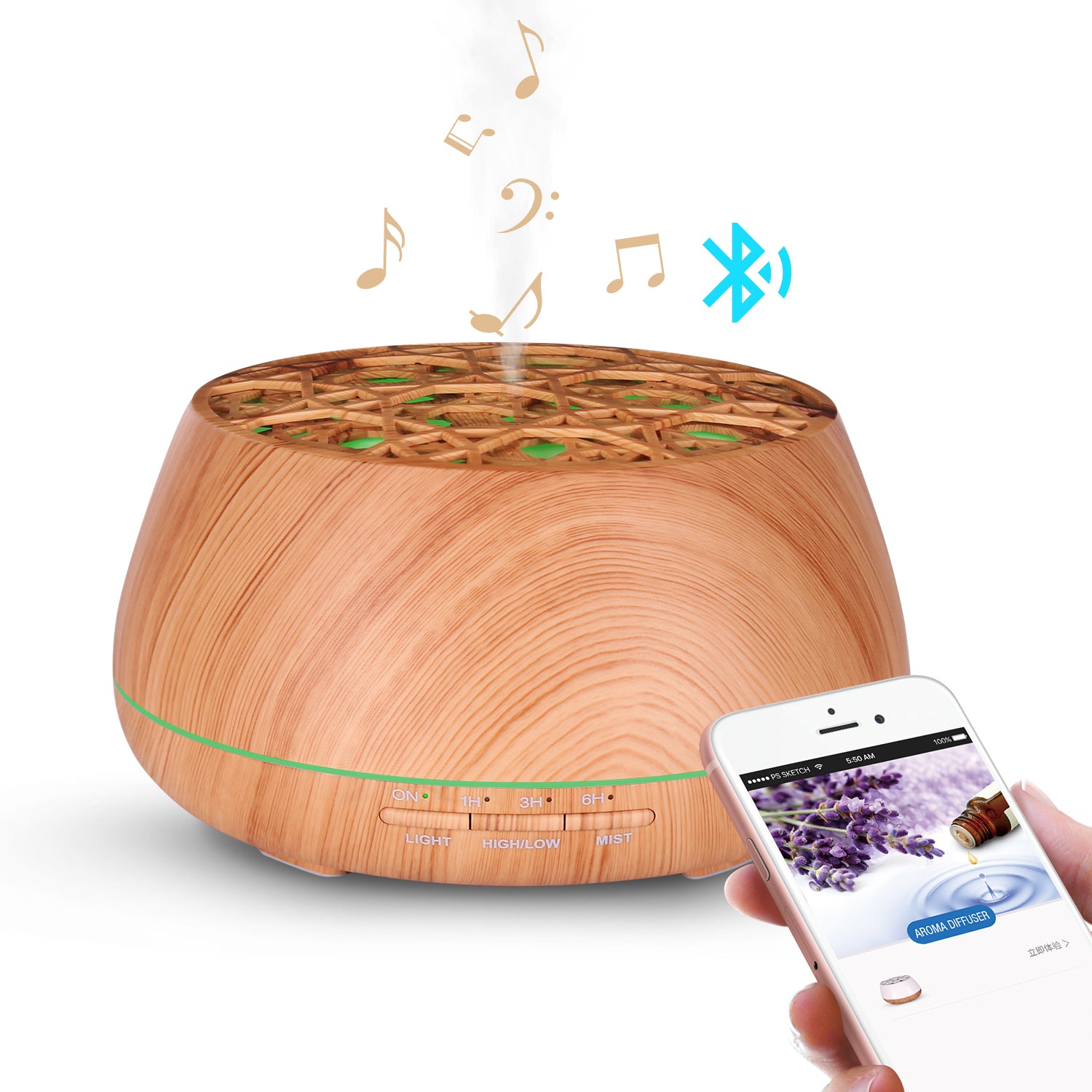 Diffuser Set With Music 400 ml Essential Oil Diffuser with Bluetooth Speaker For Playing Music ...