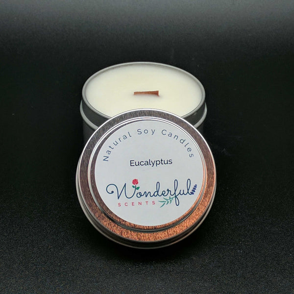 4 oz Soy Wax Travel Tin Eucalyptus Candles With Wood Wick