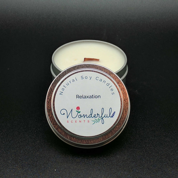 4 oz Soy Wax Travel Tin Relaxation Candles With Wood Wick