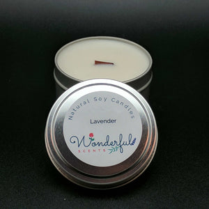 6 oz Soy Wax Travel Tin Lavender Candles With Wood Wick