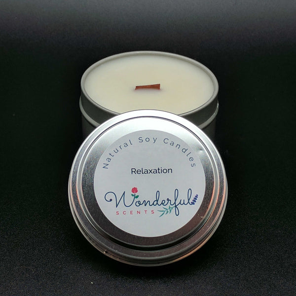6 oz Soy Wax Travel Tin Relaxation Candles With Wood Wick