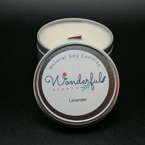 8 oz Soy Wax Travel Tin Lavender Candles With Wood Wick