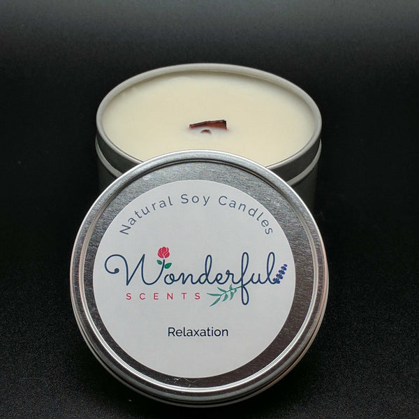 8 oz Soy Wax Travel Tin Relaxation Candles With Wood Wick
