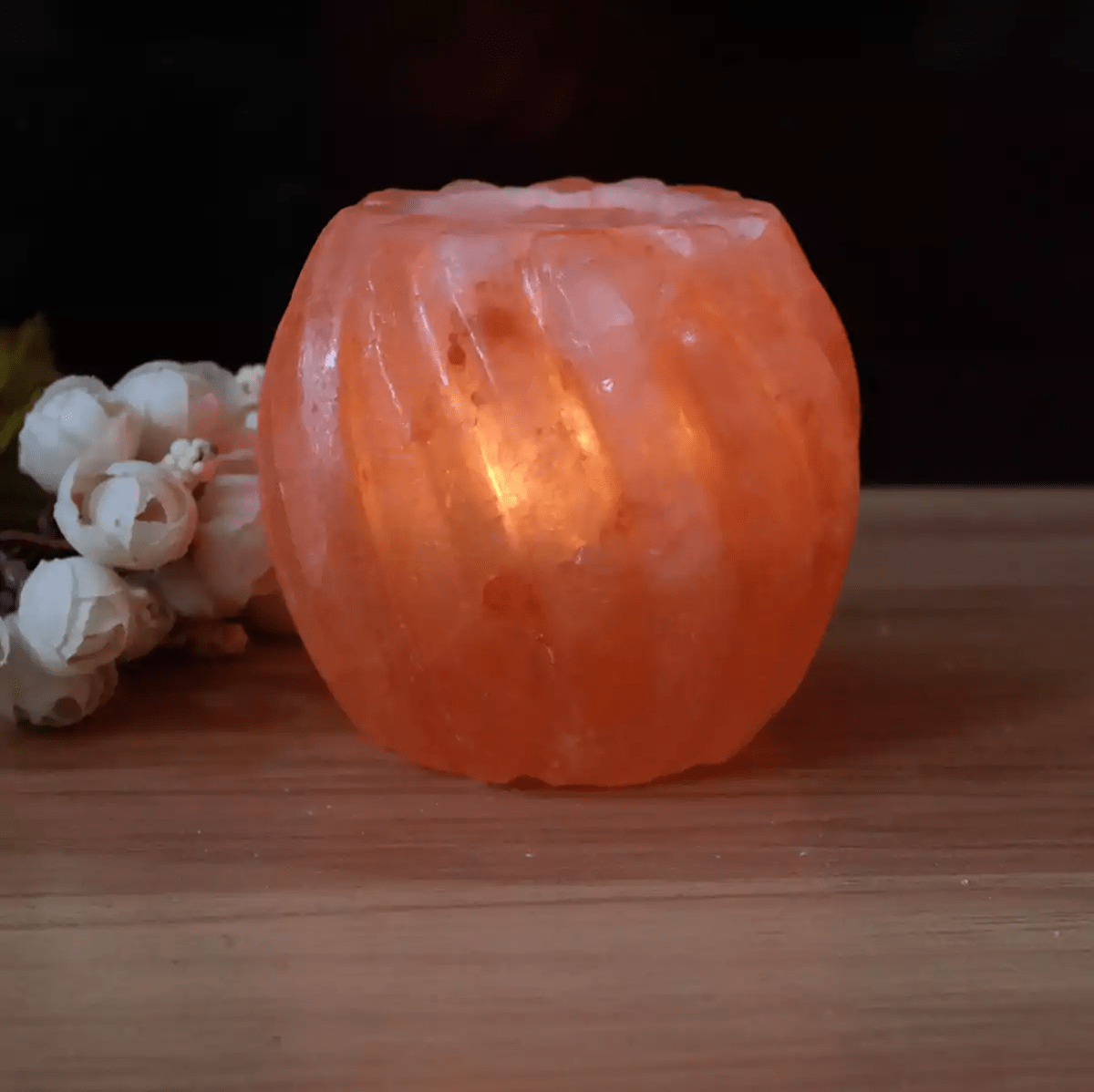 Spherical Flower Himalayan Salt Lamp Candle Holder lit4