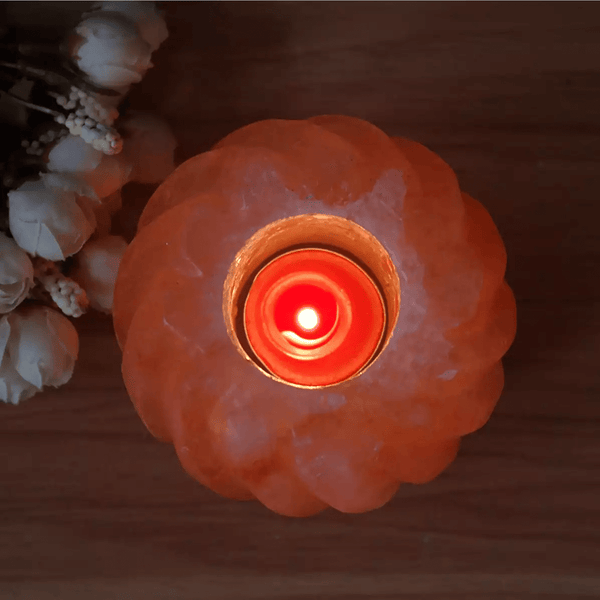 Spherical Flower Himalayan Salt Lamp Candle Holder Lit