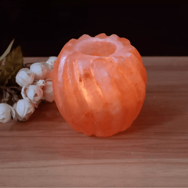 Spherical Flower Himalayan Salt Lamp Candle Holder lit3