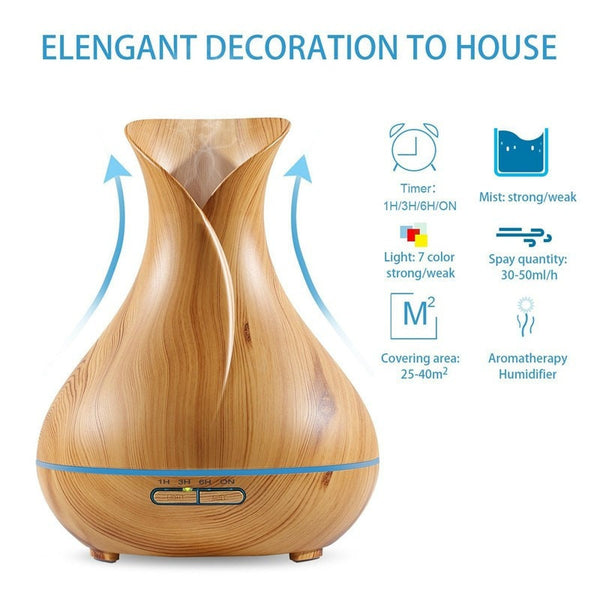 400ml Light Wood Grain Vase Style Essential Oil Diffuser Specifications