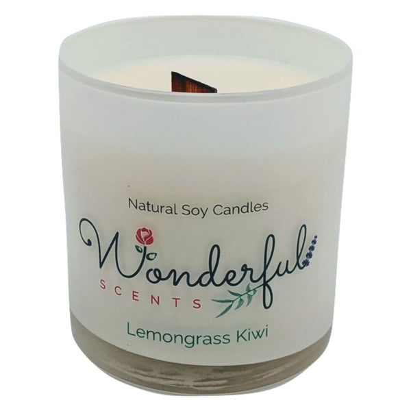 Wonderful Scents 11 oz Tumbler Candle Wood Wick Lemongrass Kiwi