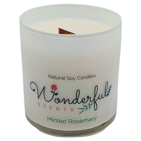 Wonderful Scents 11 oz Tumbler Candle Wood Wick Minted Rosemary