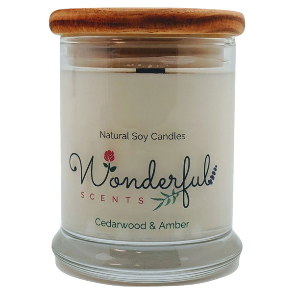 Wonderful Scents 12 oz Wood Wick Scented Candle Cedarwood and Amber