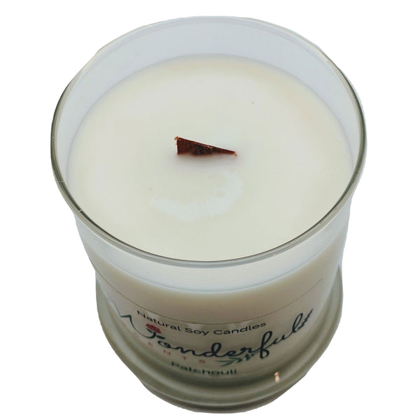 Wonderful Scents 12 oz Wood Wick Scented Candle Patchouli Wick Showing