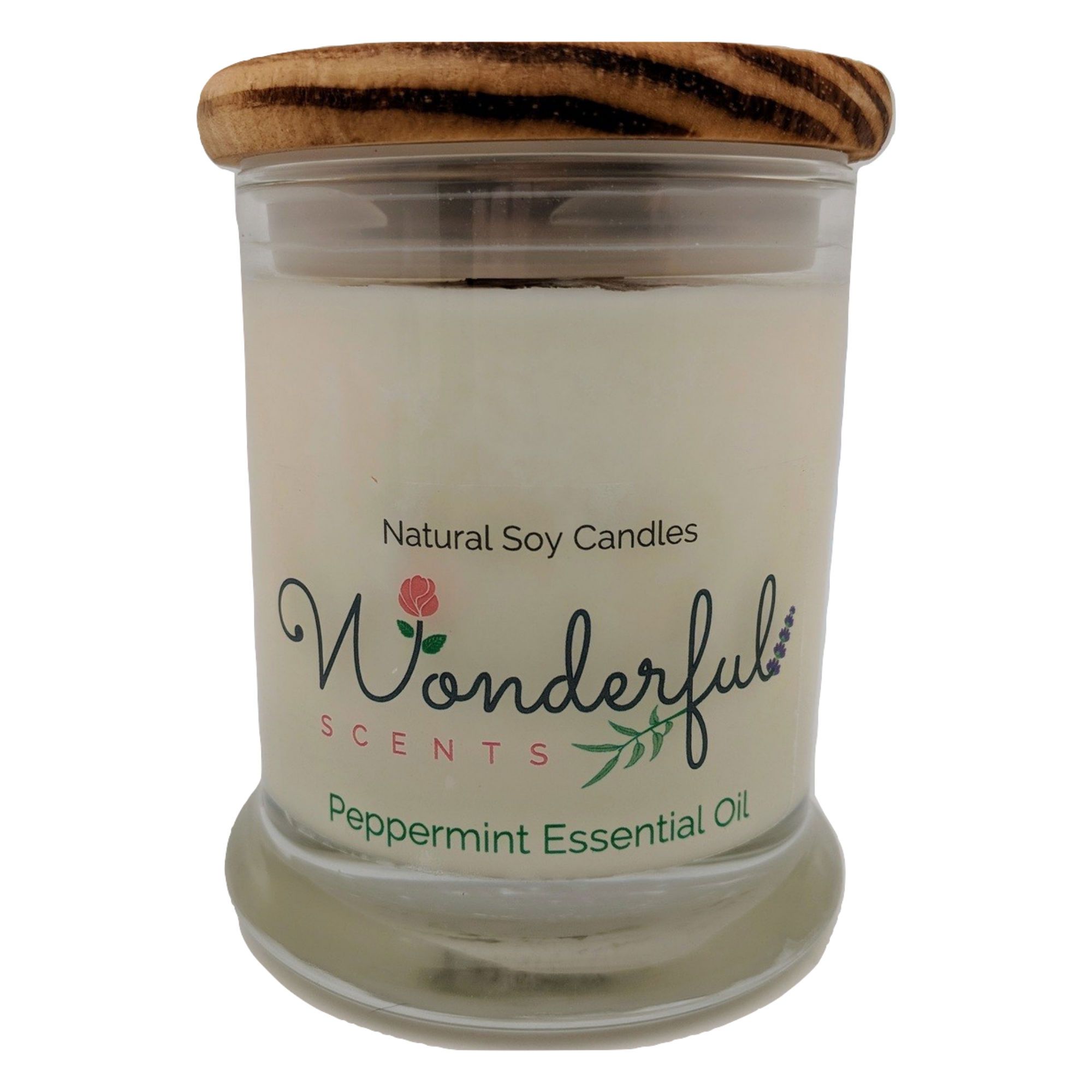 Wonderful Scents 12 oz Wood Wick Scented Candle Peppermint Essential Oil