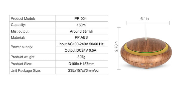 150 ml Ultrasonic Aroma Diffuser Woodgrain + Remote Control (Optional)