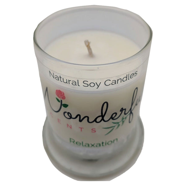Wonderful Scents 2.75oz Relaxation Status Jar Candle Cotton Wick Glass Lid Showing