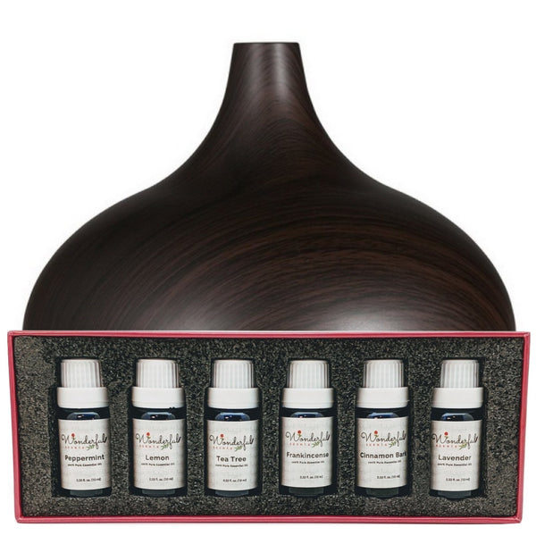 Wonderful Scents 300 Dark Wood Essential Oil Vase Diffuser  Black Label Oil Gift Set