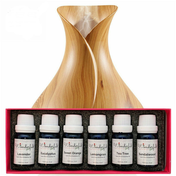 Wonderful Scents 400 ml Light Wood Diffuser and White Label Essential Oil Box Set Gift