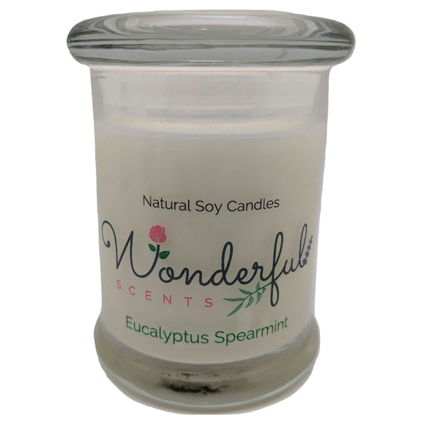 Wonderful Scents 8oz Eucalyptus Spearmint Status Jar Candle Cotton Wick Glass Lid