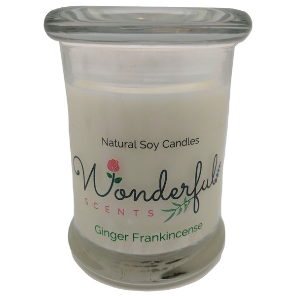 Wonderful Scents 8oz Ginger Frankincense Status Jar Candle Cotton Wick Glass Lid