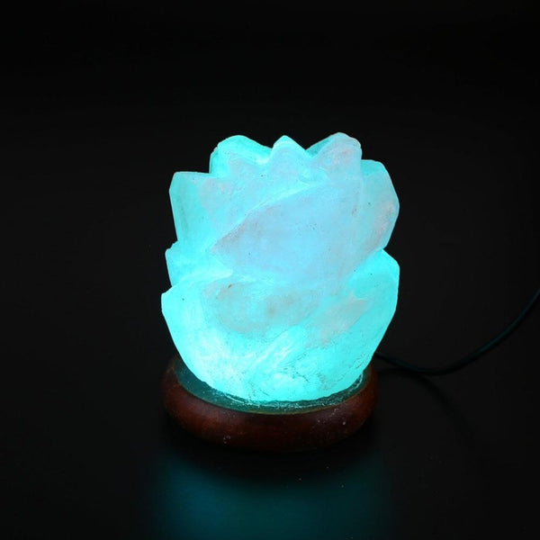 Blue Glowing Rose Carved Himalayan Salt LED Lamp